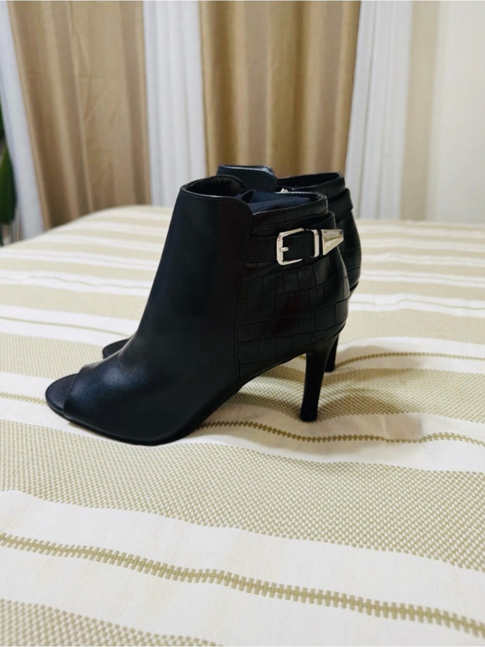 Unisa Black Peep-Toe Ankle Booties with Side Buckle
